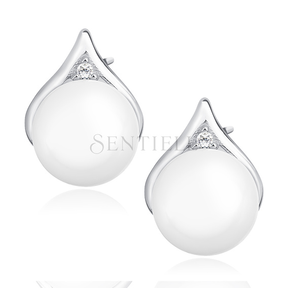 Silver (925) pearl earrings with zirconia