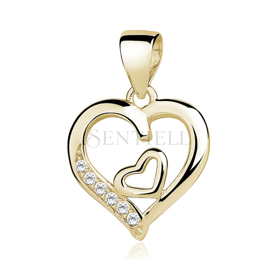Silver (925) gold-plated pendant white zirconia - double heart