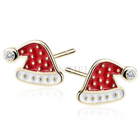 Silver (925) gold-plated earrings - Santa's hat with white zirconia