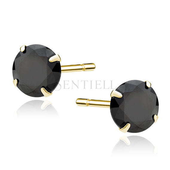 Silver (925) gold-plated earrings round black zirconia diameter 7mm