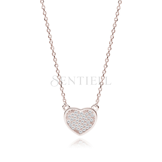 Silver (925) rose gold -plated necklace - heart with white zirconias