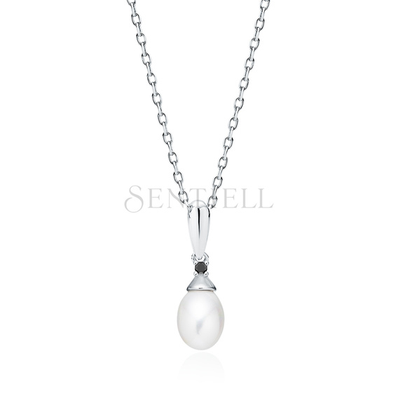 Silver (925) necklace with pearl and black zirconia