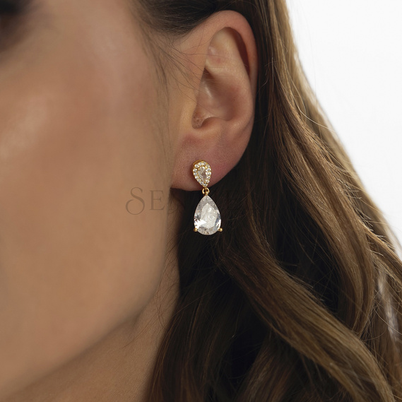 Silver (925) gold-plated earrings with white zirconias