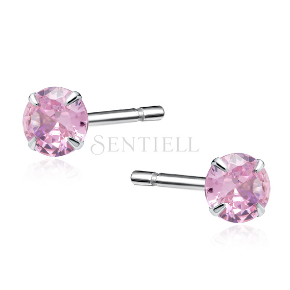 Silver (925) earrings round pink zirconia diameter 4mm