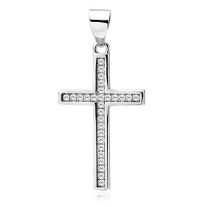 Silver (925) pendant cross with white zirconias