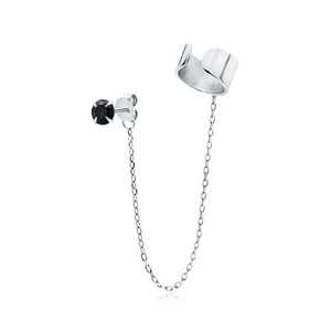 Silver (925) earrings with black zirconia and ear-cuff on chain