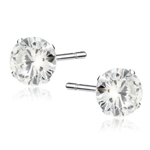 Silver (925) earrings round white zirconia diameter 7mm