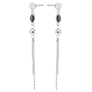 Silver (925) earrings with black zirconia, ball and chains