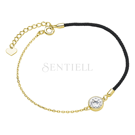 Silver (925) gold-plated bracelet with black cord - zirconia