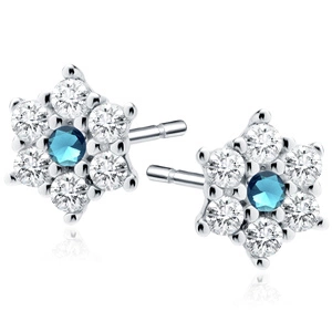 Silver (925) flower earrings with aquamarine zirconia