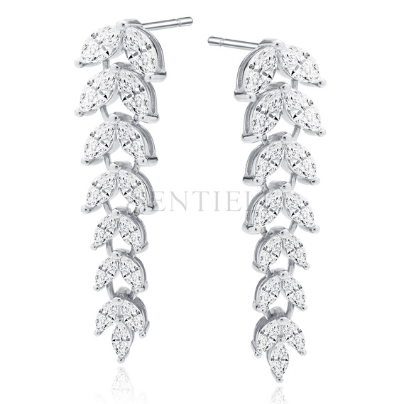 Silver (925) earrings long leafs with zirconia