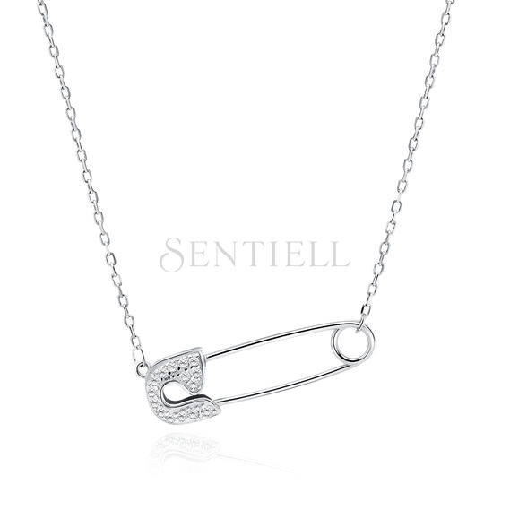 Silver (925) necklace with zirconias - safety-pin