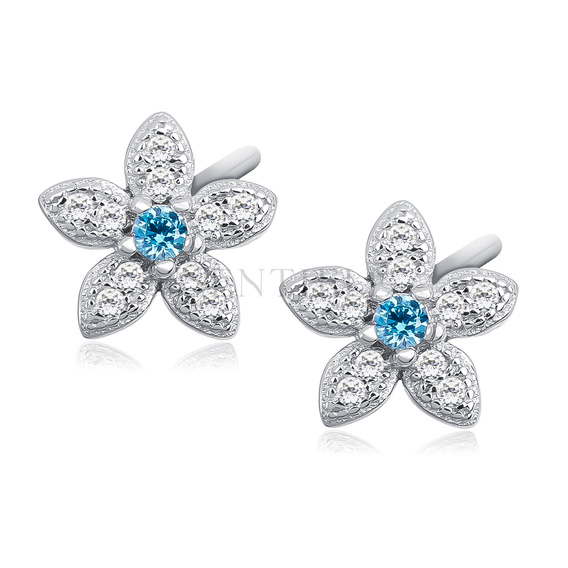 Silver (925) elegant earrings - flowers with aquamarine zirconia