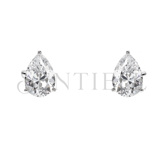 Silver (925) earrings tear-shaped white zirconia 5mm x 7mm