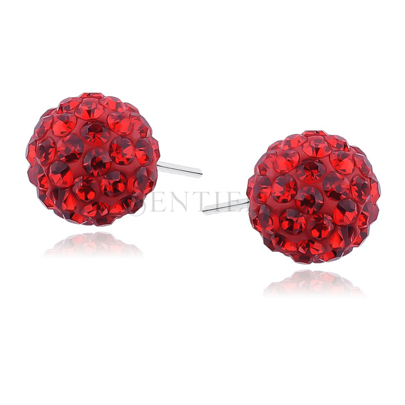 Silver (925) Earrings disco ball 10mm red