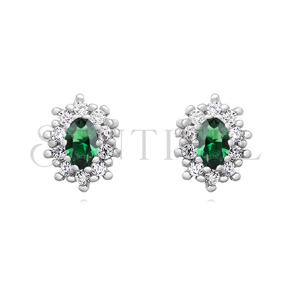 Silver (925) Earrings emerald colored zirconia