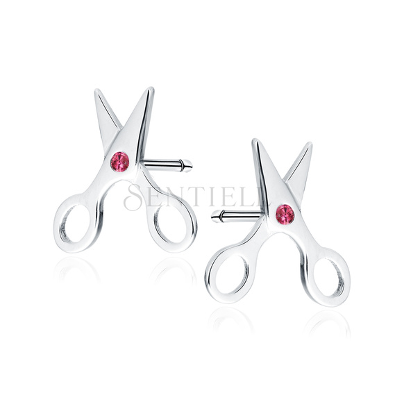 Silver (925) earings - scissors with ruby zirconias