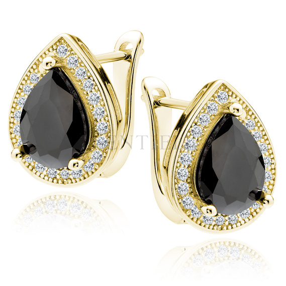 Silver (925) gold-plated earrings with black zirconia