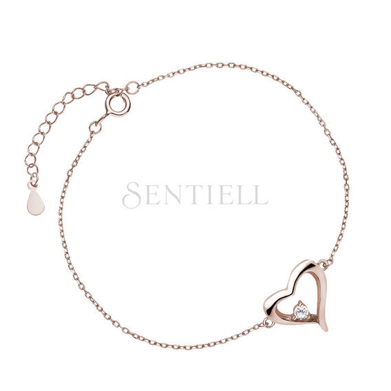 Silver (925) rose gold-plated bracelet, heart with zirconia