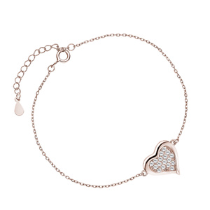 Silver (925) rose gold-plated bracelet, heart with zirconias