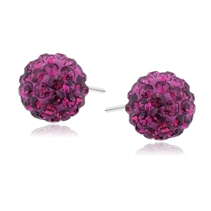 Silver (925) Earrings disco ball 10mm fuchsia