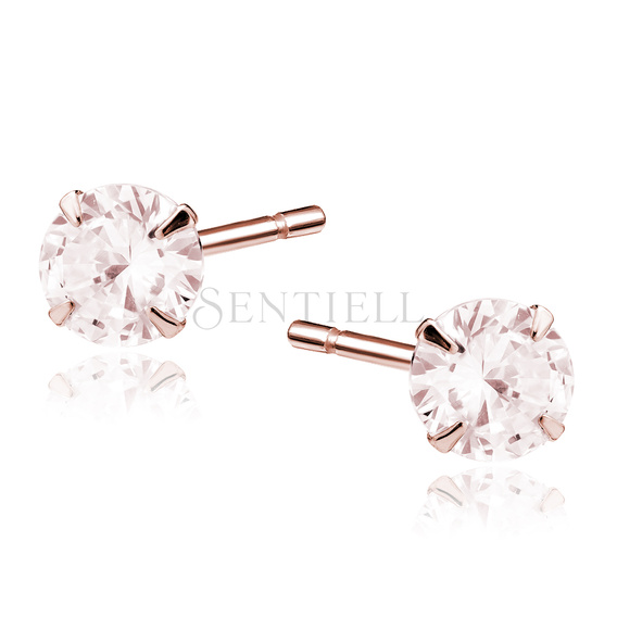 Silver (925) rose gold-plated earrings round zirconia diameter 6mm