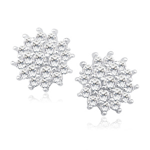 Silver (925) elegant earrings - flowers with white zirconia