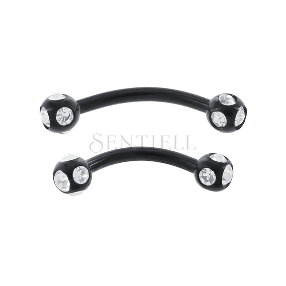 Stainless steel (316L) banana piercing for eyebrow - black balls with zirconia