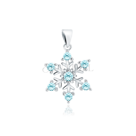 Silver (925) snowflake pendant with aquamarine zirconias