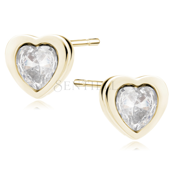 Silver (925) gold-plated earring hearts with white zirconias