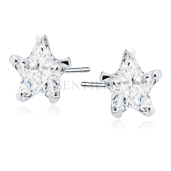 Silver (925) earrings white zirconia 6 x 6mm stars