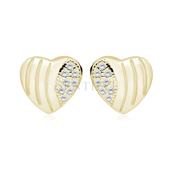 Silver (925) Earrings zirconia hearts microsetting gold-plated