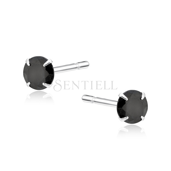 Silver (925) earrings round black zirconia diameter 4mm