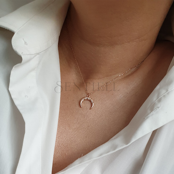 Silver (925) rose gold-plated necklace - crescent with zirconias