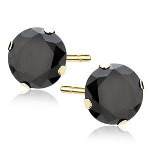 Silver (925) gold-plated earrings round black zirconia diameter 10mm