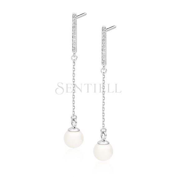 Silver (925) pearl earrings with zirconia