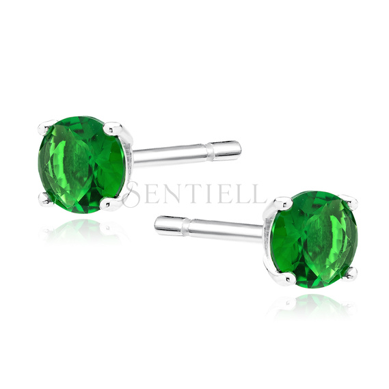 Silver (925) earrings round green zirconia diameter 5mm