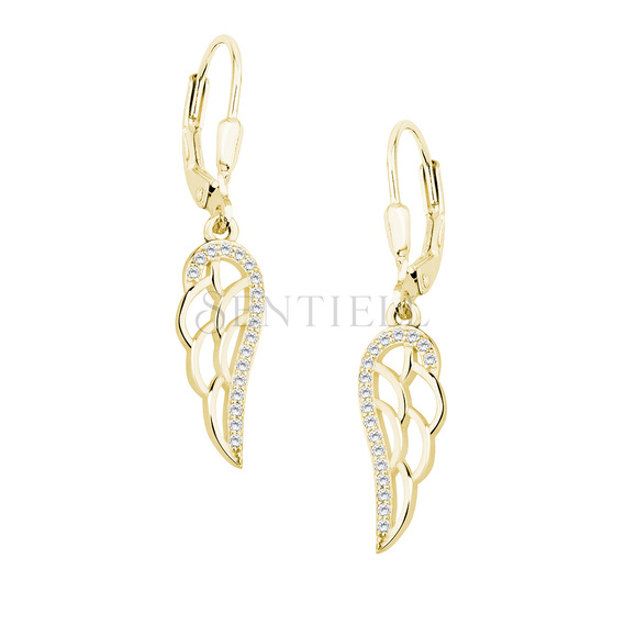 Silver (925) Earrings - wings with white zirconia, gold-plated