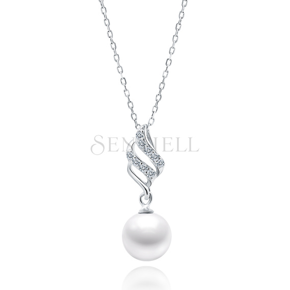 Silver (925) necklace pearl with white zirconias