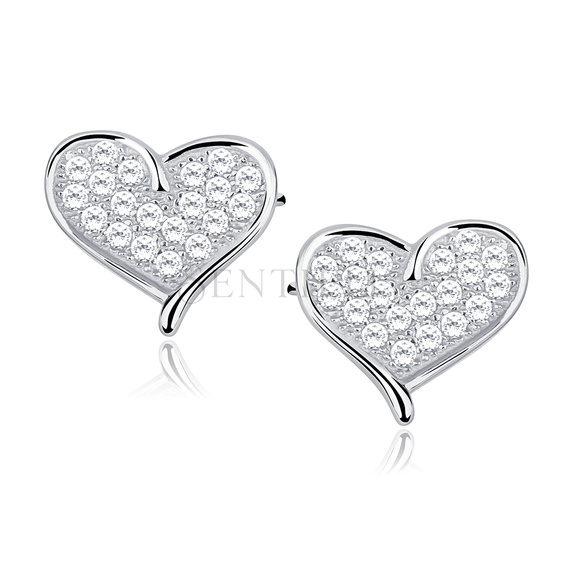 Silver (925) heart earrings with zirconia