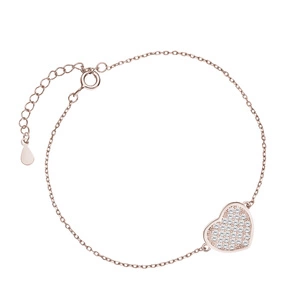 Silver (925) rose gold-plated bracelet, heart with zirconias