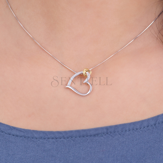 Silver (925) pendant - gold-plated heart with zirconia