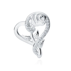 Silver (925) heart pendant with rose and white zirconias