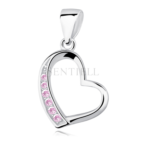 Silver (925) pendant - hollow heart with light pink zirconia