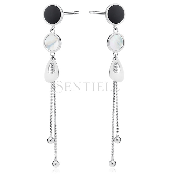 Silver (925) earings - chains with balls, black onyx, mother of pearl