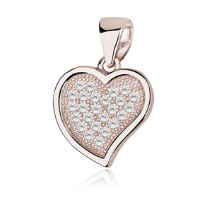 Silver (925) rose gold plated pendant - hollow heart with zirconia