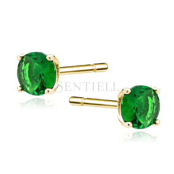 Silver (925) gold-plated earrings round green zirconia diameter 5mm