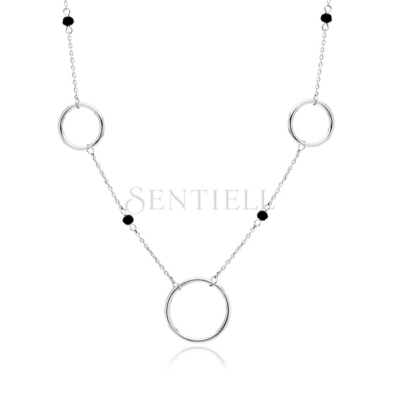 Silver (925) necklace with circles and black spinels