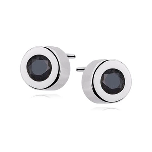 Silver (925) round earrings black zirconia