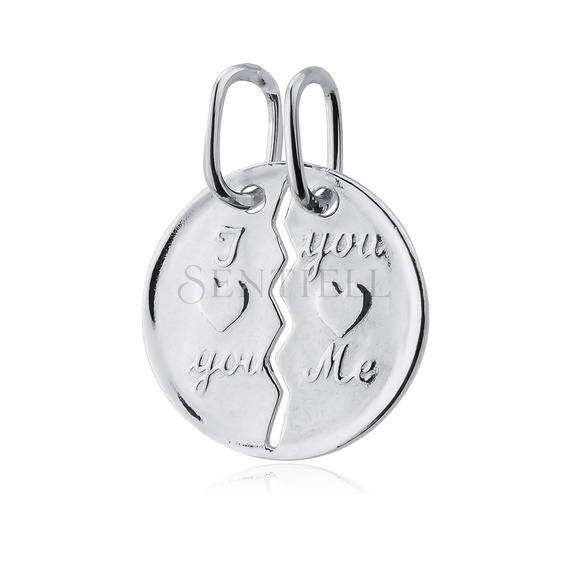 Silver (925) Round pendant for couples engraved "I love you / You love me"